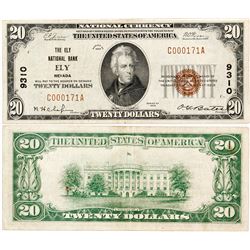 Ely, Nevada - $20, 1929 Type 1, The Ely National Bank, Charter 9310.  Fr. 1802-1