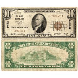 McGill, Nevada - $10, 1929 Type 1, The McGill National Bank, Charter 9452.  Fr. 1801-1