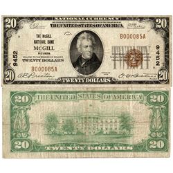 McGill, Nevada - $20, 1929 Type 1, The McGill National Bank, Charter 9452.  Fr. 1802-1