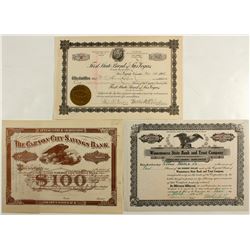 Three Nevada banking stock certificates