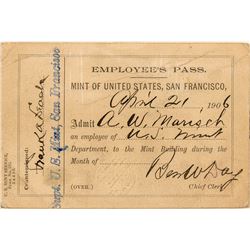 US Mint Employee Pass Signed by F. Leach