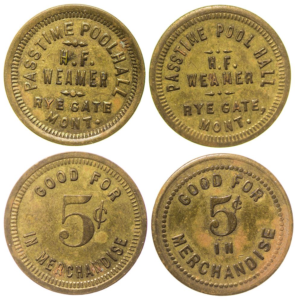 Two Varieties of Pastime Pool Hall Tokens (Ryegate, Montana) - Holabird ...