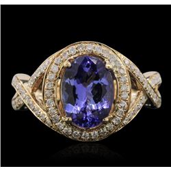 14KT Yellow Gold 2.33ct Tanzanite and Diamond Ring