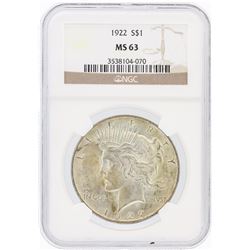 1922 NGC MS63 Peace Silver Dollar