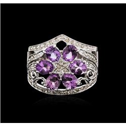 14KT White Gold 1.25ctw Amethyst and Diamond Ring