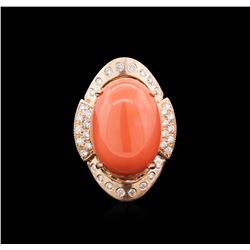 15.99ct Red Coral and Diamond Ring - 14KT Rose Gold