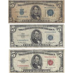 Assorted $5 Blue and Red Seal Bill Lot of 5