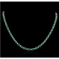 14KT White Gold 23.00ctw Emerald and Diamond Necklace