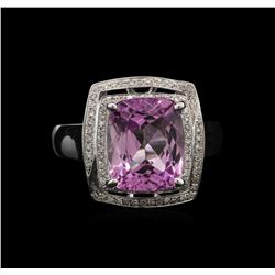 5.27ct Kunzite and Diamond Ring  - 14KT White Gold