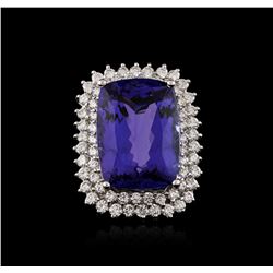 14KT White Gold GIA Certified 26.74ct Tanzanite and Diamond Ring