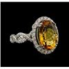 Image 2 : 5.70ct Citrine Quartz and Diamond Ring - 14KT White Gold