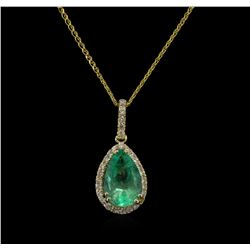 2.73ct Emerald and Diamond Pendant With Chain - 14KT Yellow Gold