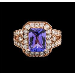 3.34ct Tanzanite and Diamond Ring - 14KT Rose Gold