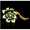 Image 1 : 18KT Two-Tone Gold 1.06ctw Emerald and Diamond Flower Brooch