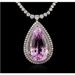 14KT White Gold 80.08ct Kunzite and Diamond Pendant With Chain