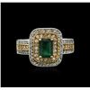 Image 1 : 14KT Two-Tone Gold 0.84ct Emerald and Diamond Ring