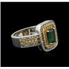 Image 2 : 14KT Two-Tone Gold 0.84ct Emerald and Diamond Ring