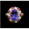 Image 1 : 4.27ct Tanzanite, Ruby and Diamond Ring - 14KT Rose Gold