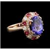 Image 2 : 4.27ct Tanzanite, Ruby and Diamond Ring - 14KT Rose Gold