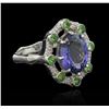 Image 2 : 4.20ct Tanzanite, Tsavorite and Diamond Ring - 14KT White Gold