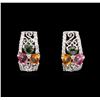 Image 1 : 3.83ctw Multicolor Sapphire and Diamond Earrings - 14KT White Gold