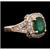 Image 2 : 14KT Rose Gold 1.76ct Emerald and Diamond Ring