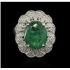 Image 1 : 5.48ct Emerald and Diamond Ring - 14KT White Gold