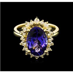 5.35ct Tanzanite and Diamond Ring - 14KT Yellow Gold