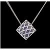 Image 1 : 1.34ctw Sapphire and Diamond Pendant With Chain - 18KT White Gold