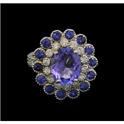 3.36ct Tanzanite, Sapphire and Diamond Ring - 14KT White Gold