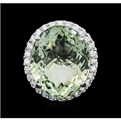 14KT White Gold 30.80ct Green Quartz and Diamond Ring