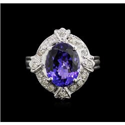 4.22ct Tanzanite and Diamond Ring - 14KT White Gold