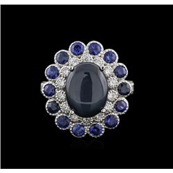 14KT White Gold 9.12ctw Blue Star Sapphire and Diamond Ring