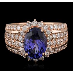 14KT Rose Gold 3.16ct Tanzanite and Diamond Ring