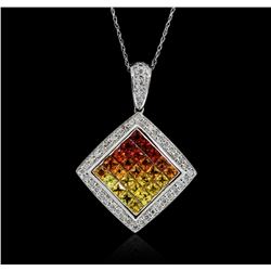 14KT White Gold 2.45ctw Multicolor Sapphire and Diamond Pendant With Chain