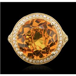 14KT Yellow Gold 7.67ct Quartz and Diamond Ring