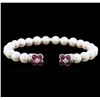 Image 1 : 6.5-7MM Pearl, Diamond and Ruby Bangle Bracelet - 18KT White Gold