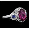 Image 2 : 14KT White Gold 2.62ct Tourmaline, Sapphire and Diamond Ring