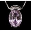 Image 2 : 14KT White Gold 80.22ct Kunzite and Diamond Pendant With Chain
