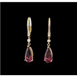 14KT Yellow Gold 4.52ctw Rubellite and Diamond Earrings