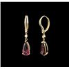 Image 2 : 14KT Yellow Gold 4.52ctw Rubellite and Diamond Earrings