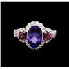 Image 1 : 14KT White Gold 2.70ct Tanzanite, Tourmaline and Diamond Ring