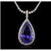 Image 2 : 14-18KT White Gold 36.63ct Tanzanite and Diamond Pendant With Chain