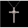 Image 2 : 14KT White Gold 1.13ctw Diamond Cross Pendant With Chain