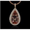 Image 1 : 14KT Rose Gold GIA Certified 34.63ct Morganite and Diamond Pendant With Chain