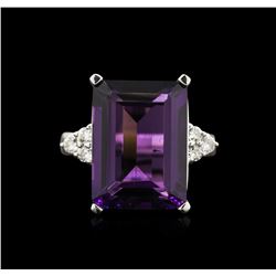 10.73ct Amethyst and Diamond Ring - 14KT White Gold