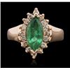 Image 1 : 14KT Rose Gold 1.59ct Emerald and Diamond Ring