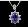 Image 1 : 14KT White Gold 11.66ct GIA Certified Tanzanite and Diamond Pendant With Chain
