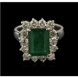 14KT White Gold 2.61ct Emerald and Diamond Ring