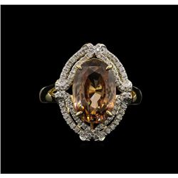 6.33ct Orange Zircon and Diamond Ring - 14KT Yellow Gold